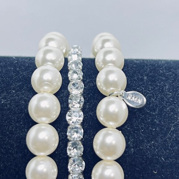 Lot Of 3 Roman Stretch Bracelets 2 Faux Pearl & 1 Silver Tone Rhinestone (5498) - Picture 2 of 6